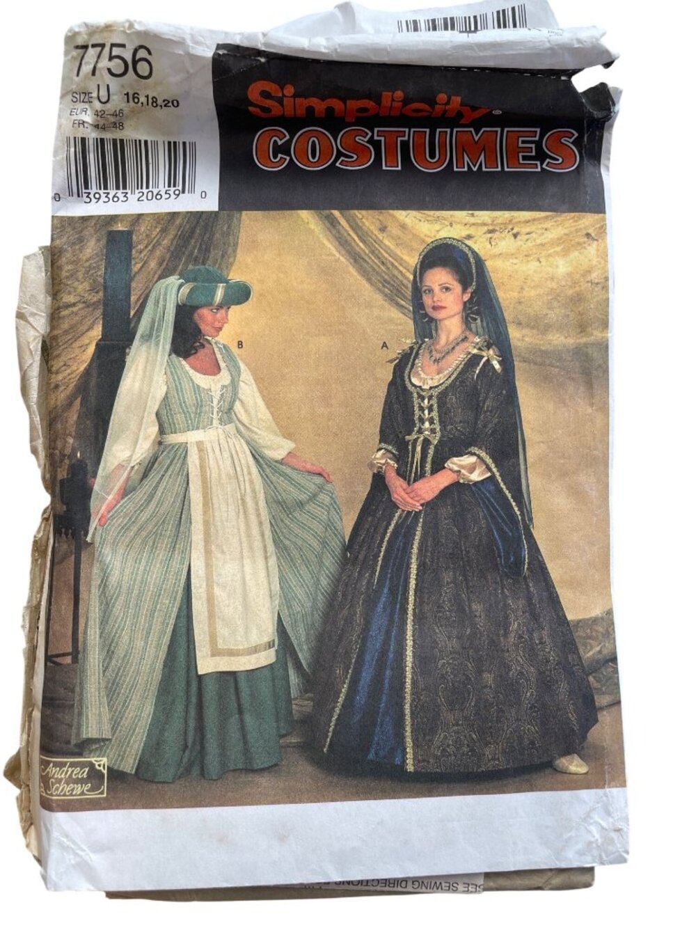90s Simplicity 7756 Sewing Pattern Renaissance Medieval 16-18-20  Costume CUT